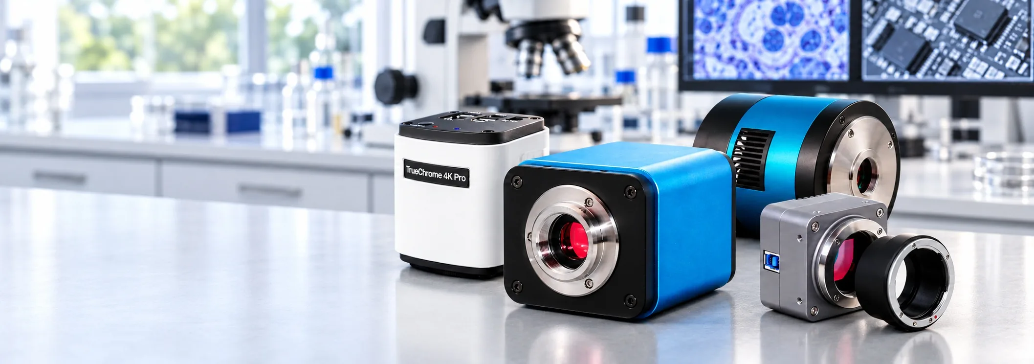 Industrial microscope cameras with microscopes