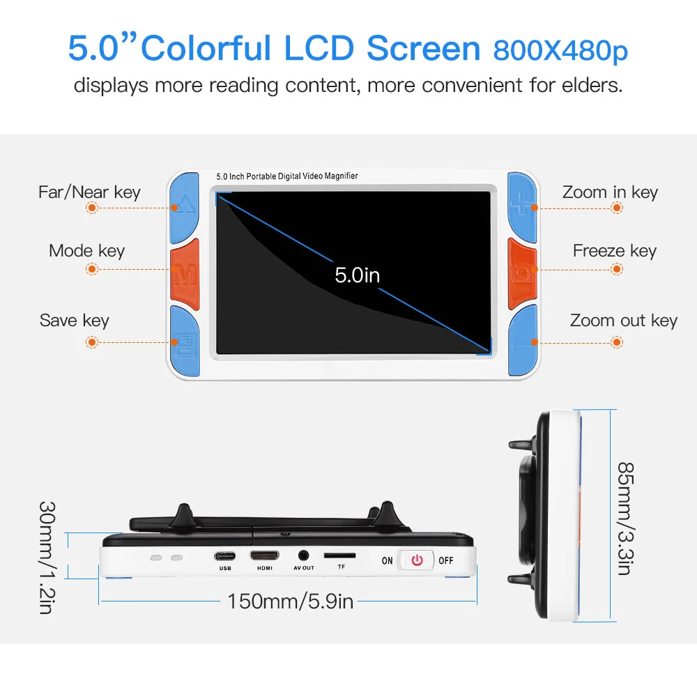 5.0 Inch 3x-48x HD LCD Screen Video Magnifier Amplifying Reading Aid